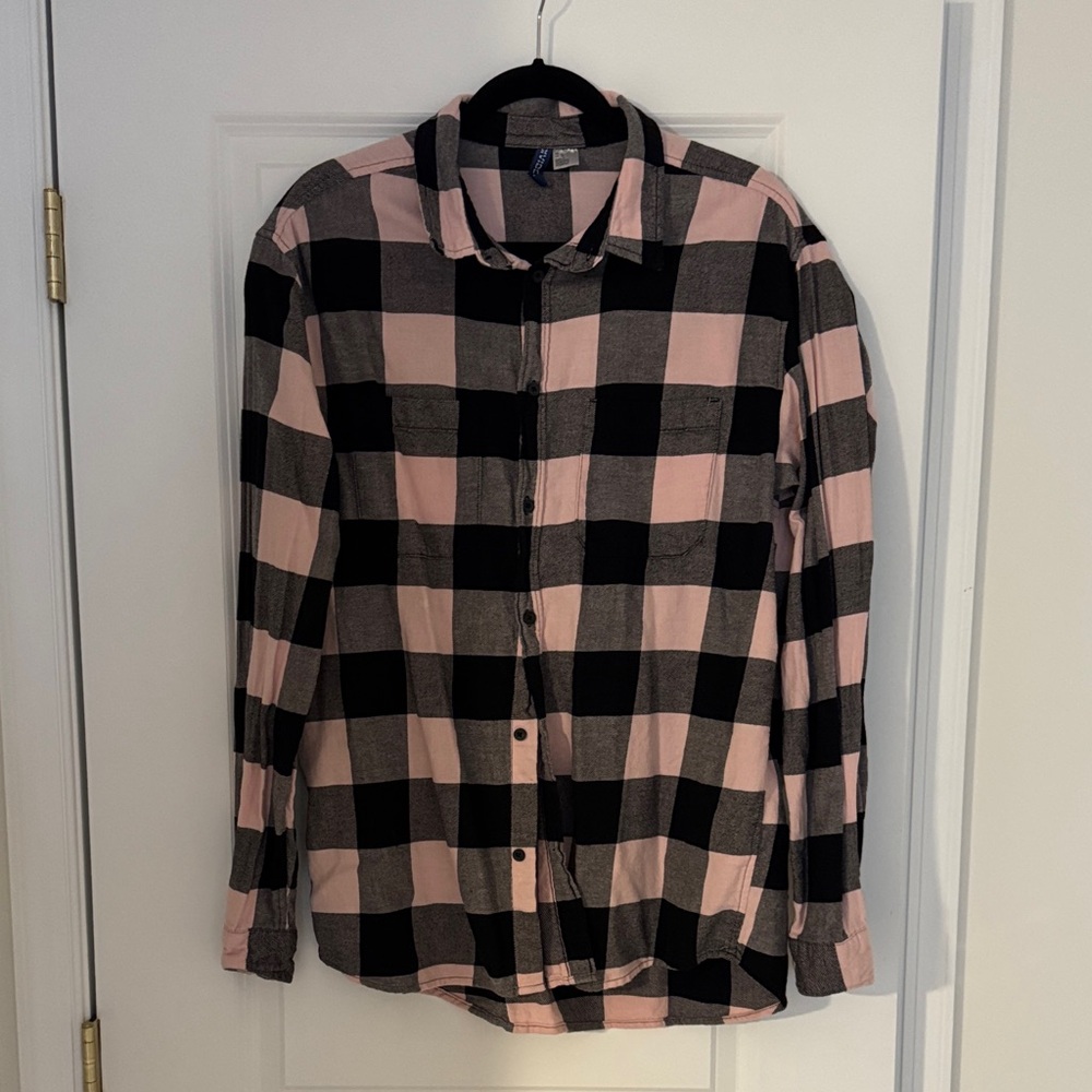 H&M Pink and Black Checkered Button Down Shirt